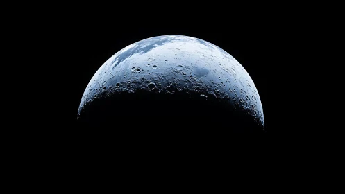 Lunar terminator close-up with high-relief craters in cold light