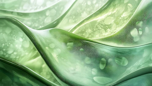 Translucent green fluid surfaces curve in layered wave forms