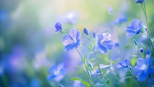 Whispers of blue blossoms drifting through soft spring light.