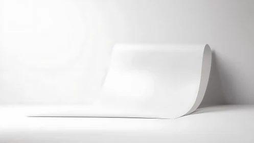 Minimalist white paper roll rests against neutral wall.