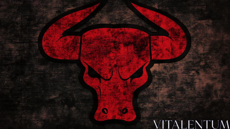Scarlet bull emblem on rugged dark textured backdrop.