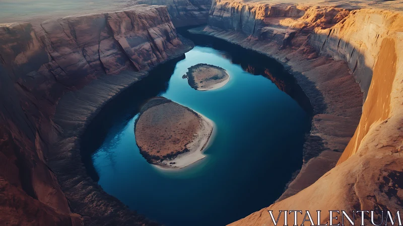 Gentle river bend cradling quiet desert islands at dusk.