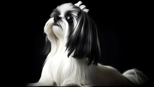 Groomed Shih Tzu in high-contrast studio portrait lighting study