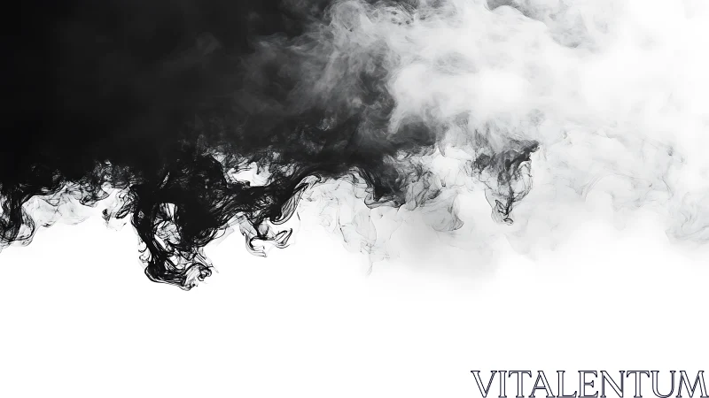 High-contrast black ink smoke diffusion forms turbulent interface