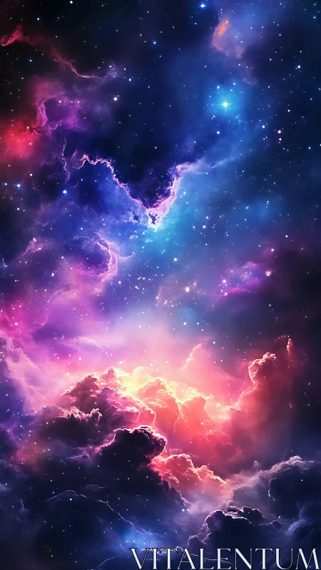 Cosmic nebula clouds glow with vivid ultraviolet starlight.