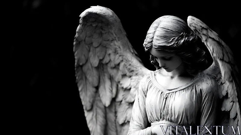 Quiet stone angel in soft light offering gentle comfort.
