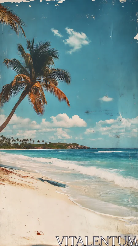 Tropical Beach Scene with Palm Tree and Ocean.