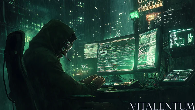 Midnight code sorcerer bends neon rain to secret spells