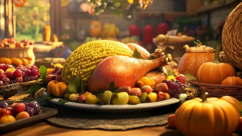 Golden harvest dinner scene glows with warm seasonal comfort