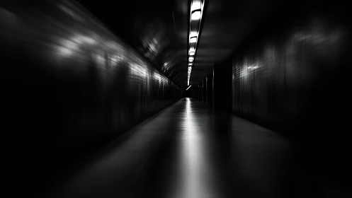 Long underground corridor uses central fluorescent ceiling lights