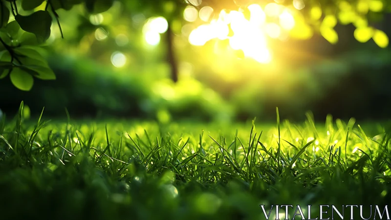 Golden morning sunlight dances gently across fresh grass