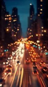 Urban night traffic trails in softly blurred cityscape.