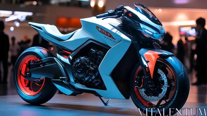 Futuristic Honda concept bike glows with neon predator poise.