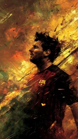 Dynamic football portrait rendered in fiery digital abstraction