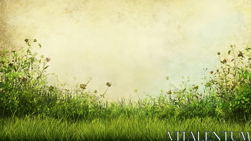 Wild meadow whispers against a sun-faded country wall.