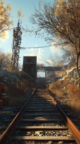 Rust kissed railway into sunlit post apocalyptic hush.