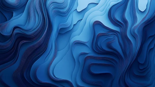 Layered blue currents drift like carved paper oceans
