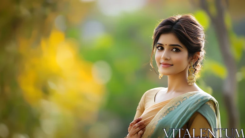 Portrait of young woman in saree, shallow depth of field bokeh