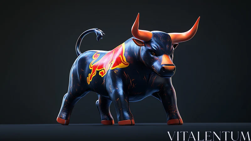 Stylized digital bull with branded flank graphic in profile.