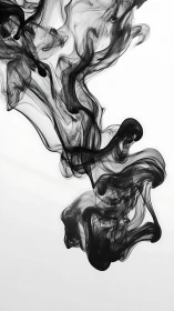 Dark ink plumes swirl in graceful abstract motion on white.