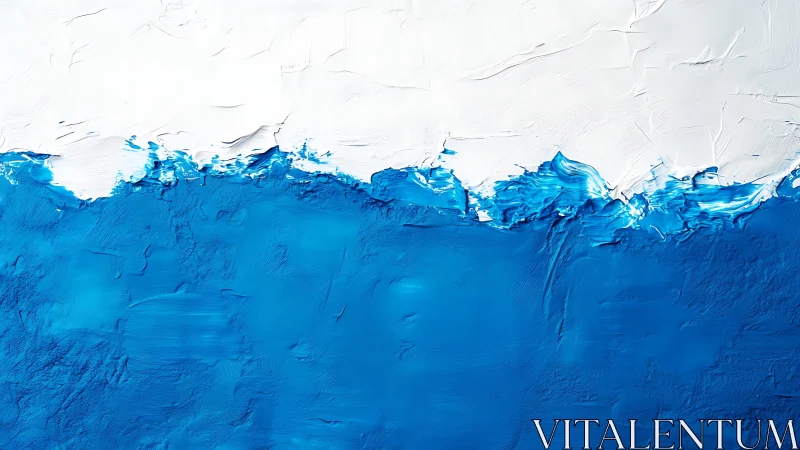Abstract seascape with blue and white impasto paint textures.