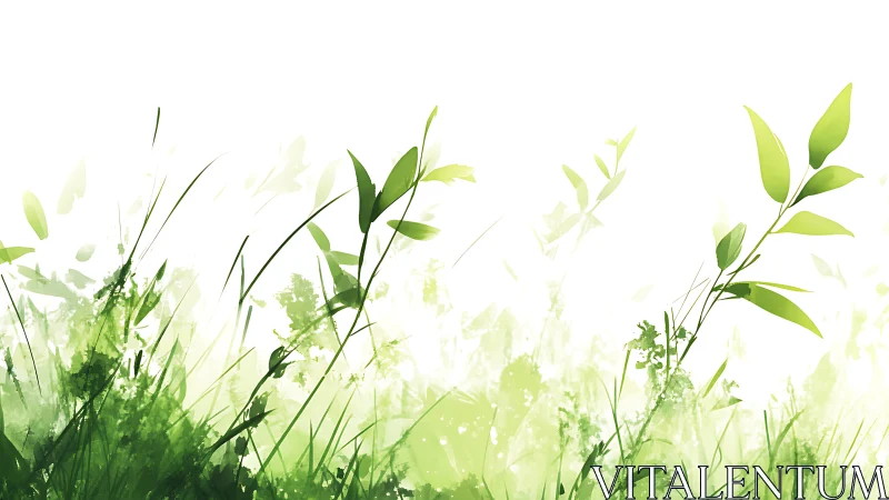 Soft green foliage rises into a bright, tranquil white sky