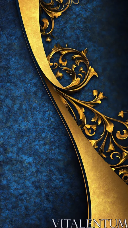 Ornate golden scrollwork over deep blue textured backdrop.