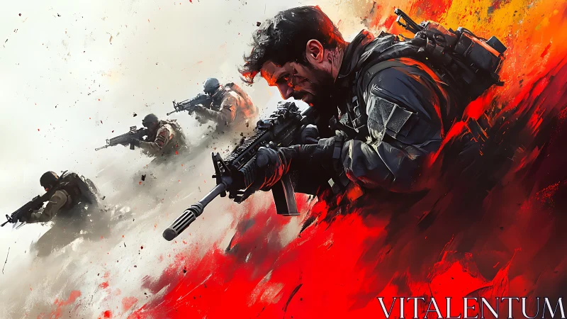 Blazing Vanguard: Tactical squad charging through painted fire.