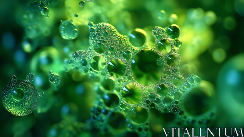 Clustered translucent bubbles form layered green macro structure