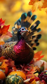 Autumn jewel turkey crowned in glowing harvest colors.