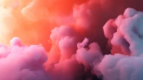 Vibrant digital clouds in pink, red and orange haze.