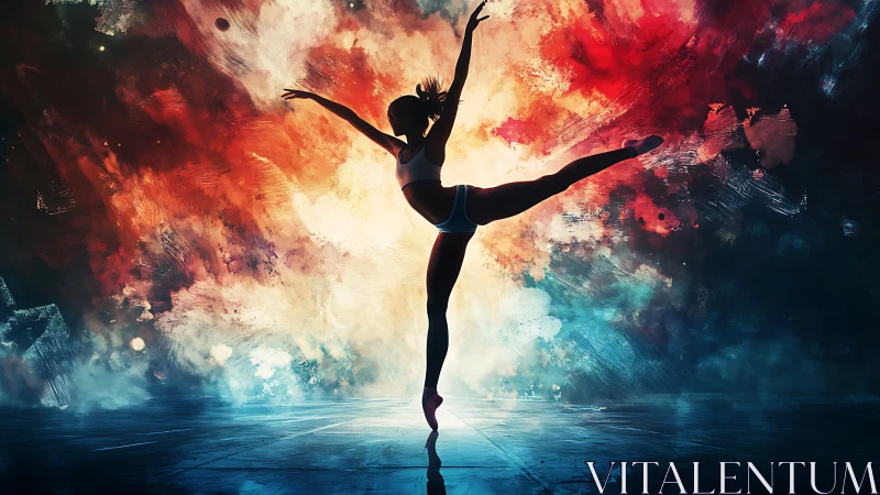 Ballet silhouette dancing through a nebula of blazing color.