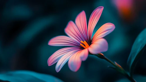 Pink and orange flower with gradient neon lighting effect