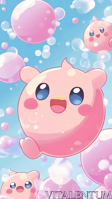 Bubble-bright pink puff friends drifting through sunny skies.