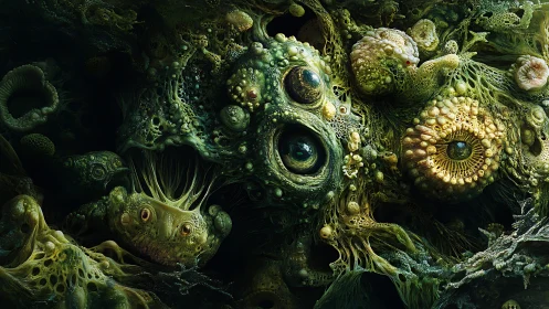 Swamp-eyed microcosm blooming with eerie sentient spores.