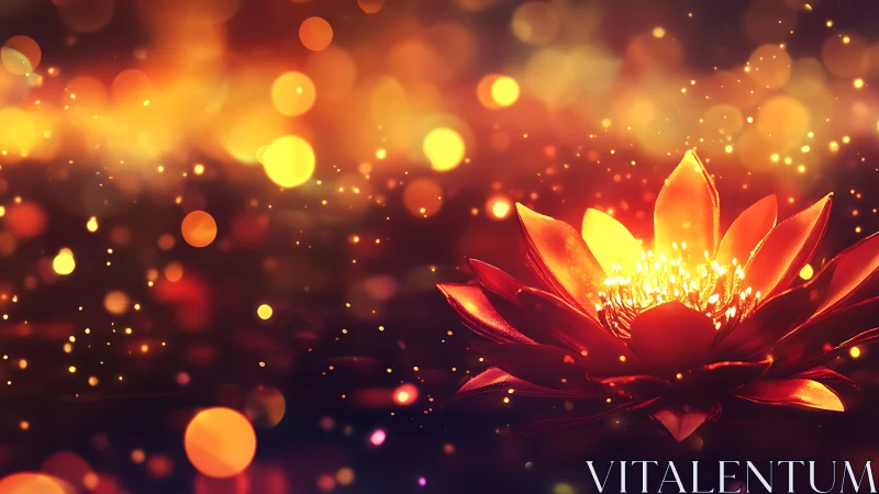 Luminous lotus bloom glows amid golden bokeh field.