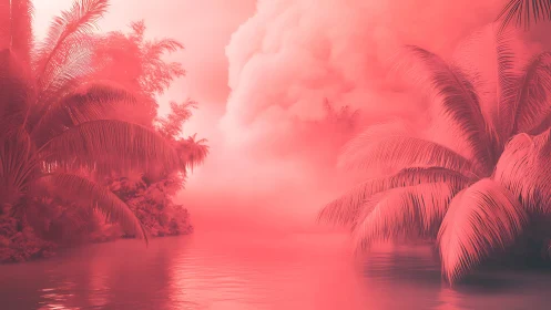 Monochromatic Tropical Seascape: Saturated Pink Ambiance.