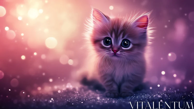 Ethereal Kitten Portrait in Luminous Bokeh Environment.
