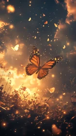 Fireglow monarchs drift through a dusk of pocket stars.