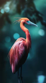 Digital rendering depicts long-legged orange bird in profile