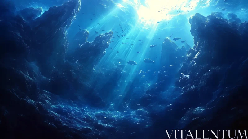 Sunlit currents carve cathedral corridors in the deep sea