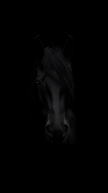 Midnight horse portrait glows gently against deep black