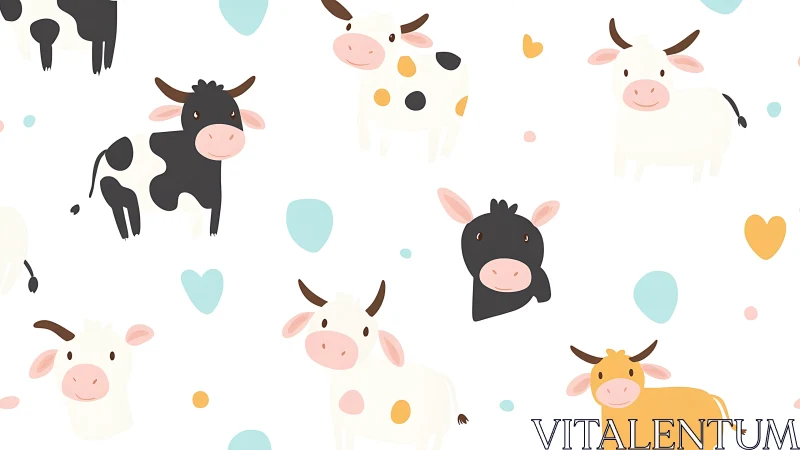 Playful pastel cows drift like cheerful clouds across white