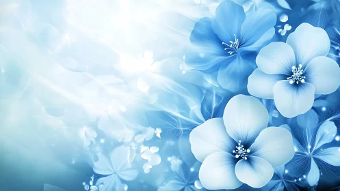 Ethereal Blue Flowers Against Luminous Gradient Background.