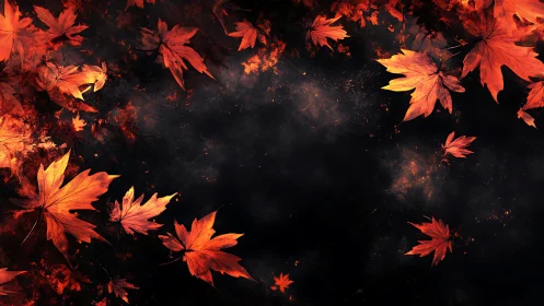 Red maple leaves arranged around dark central background.