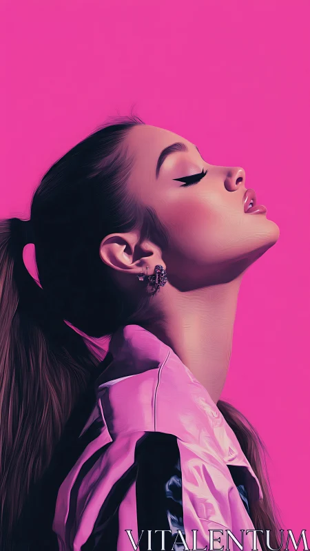 Side-profile digital portrait of woman against pink backdrop