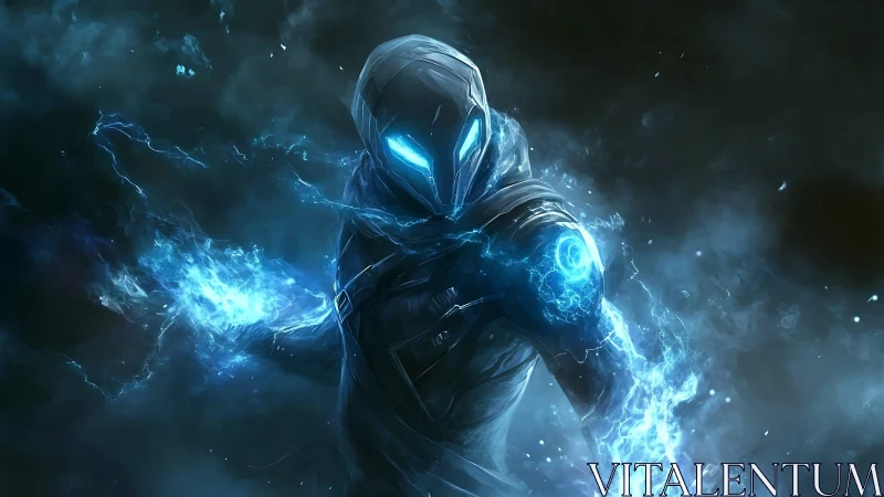 Storm-clad specter strides through crackling electric night