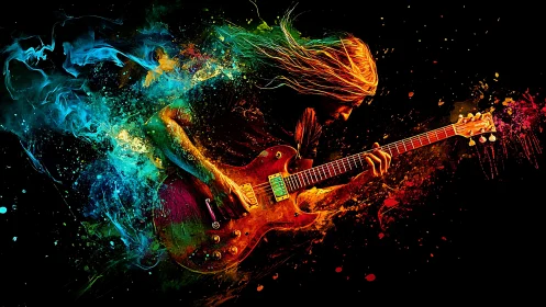 Electric guitar dreams exploding in a storm of color.