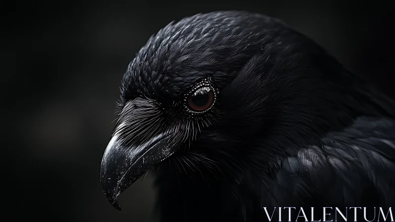 Dramatic close-up of a raven in dark, moody photographic style.