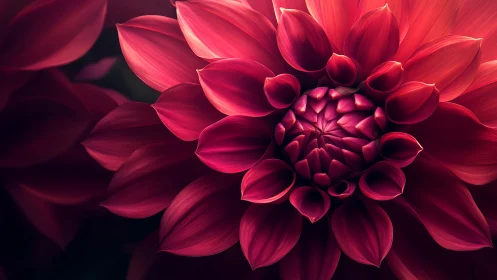 Close-up of Vibrant Crimson Dahlia with Layered Petal Formation